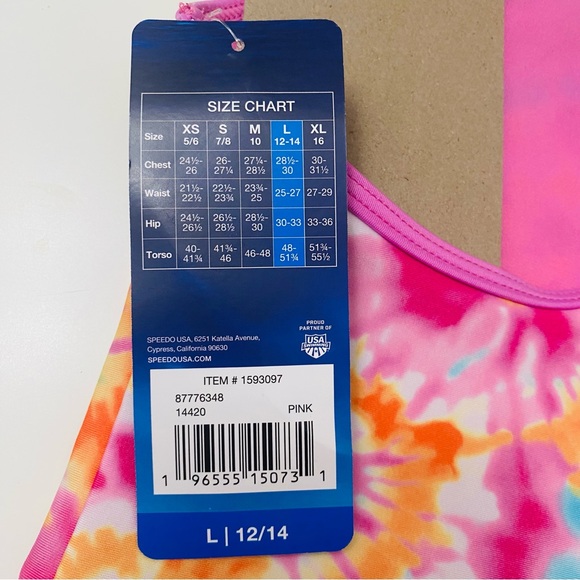 Speedo Swimsuit Girls L-12/14 Thin Strap Pink One Piece UPF 50+ Racer Back, NWT. - Picture 4 of 4